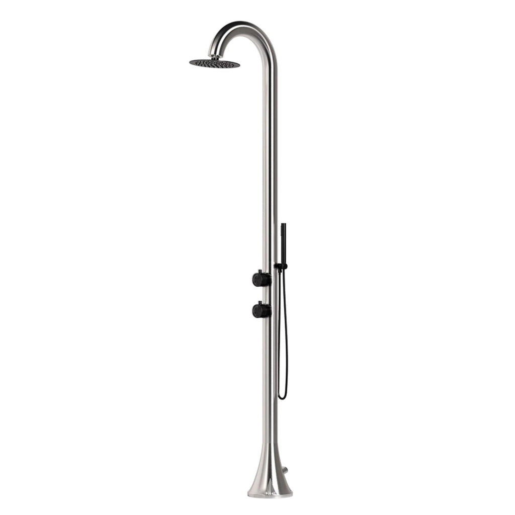 Doccia piscina SINED Luna In Acciaio Inox 316l Acciaio Spazzolato Con Doccino Flessibile Acqua calda e fredda Per Interni Ed Esterni Resistente Ingresso acqua dal basso o laterale