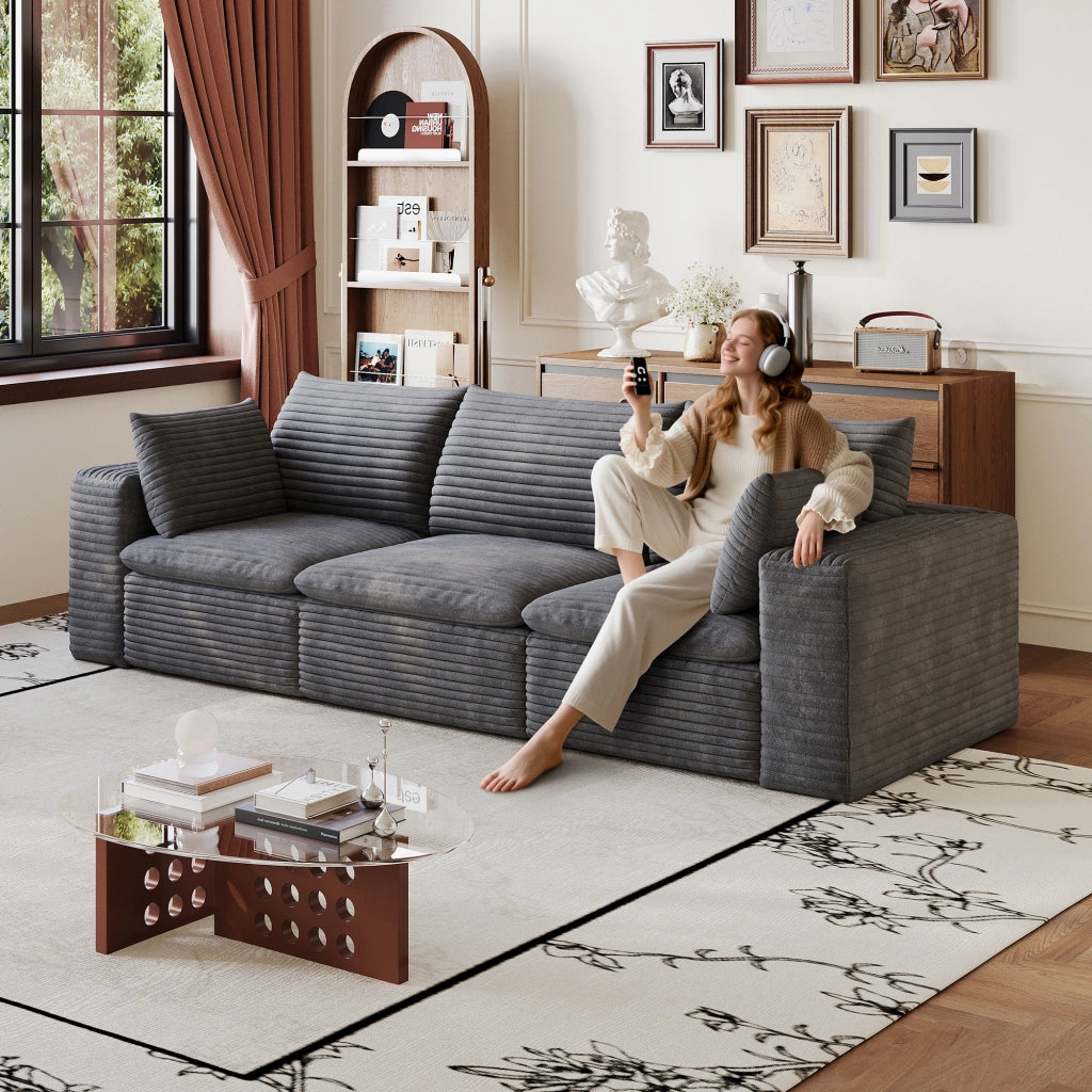 Divano Cloud 260 cm ¨C MINIMAL ¨C Velluto a Coste Grigio Scuro, Imbottito, Senza Montaggio