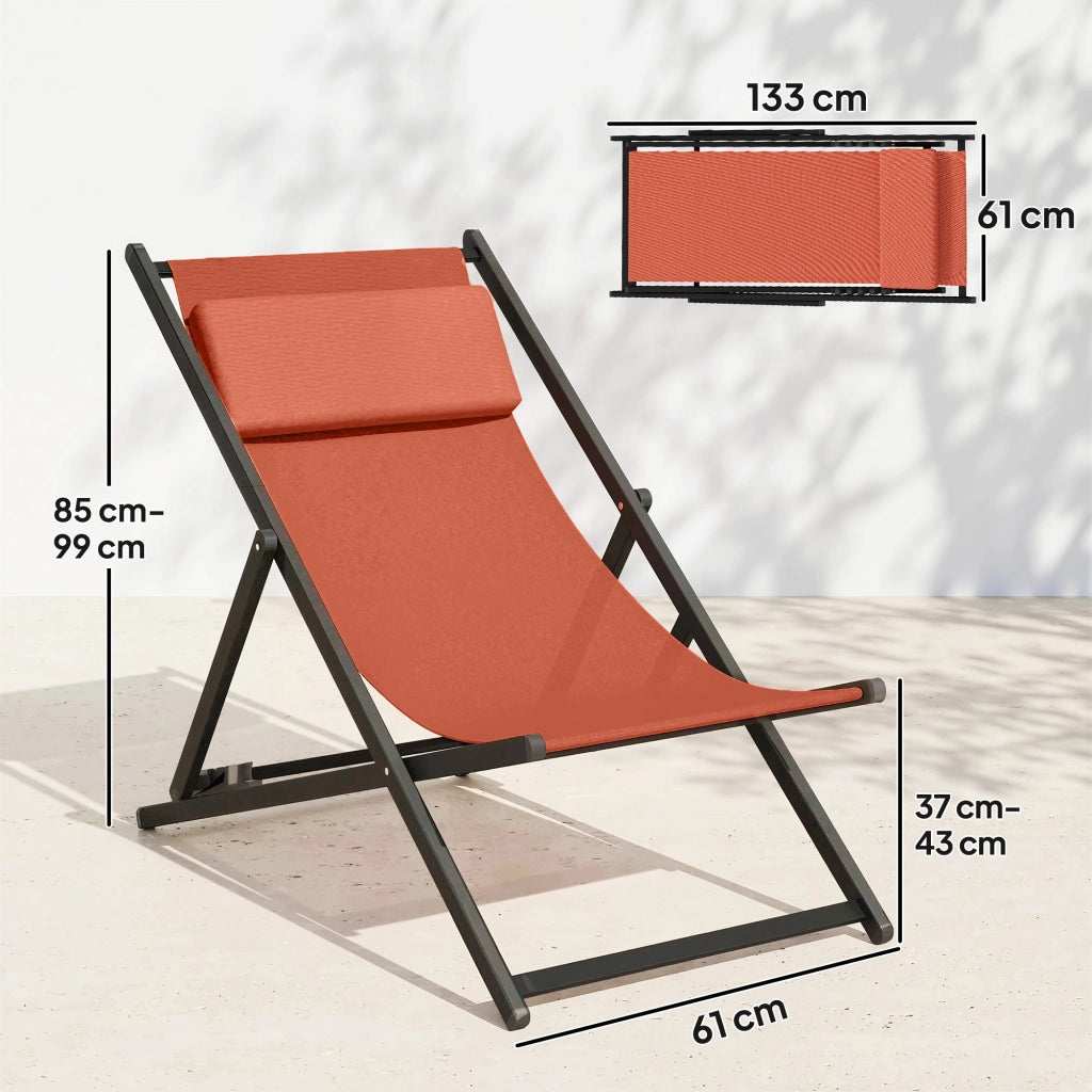 Lettino prendisole pieghevole con poggiatesta in textilene ¨C Zephmum ¨C Rosso 60x100x85 cm