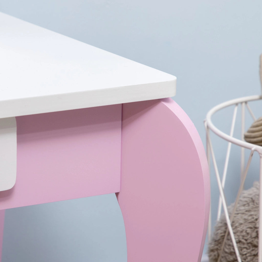 Specchiera Giocattolo per Bambine Tavolo Trucco con Specchio e Sgabello Rosa