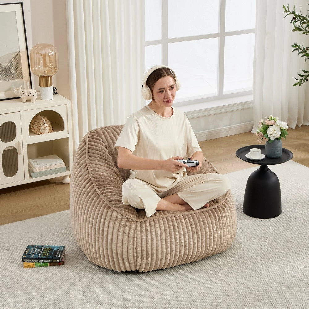 Divano Pouf Imbottito ¨C Minimal ¨C Tessuto Pelo Lungo Grigio 80x80x60cm