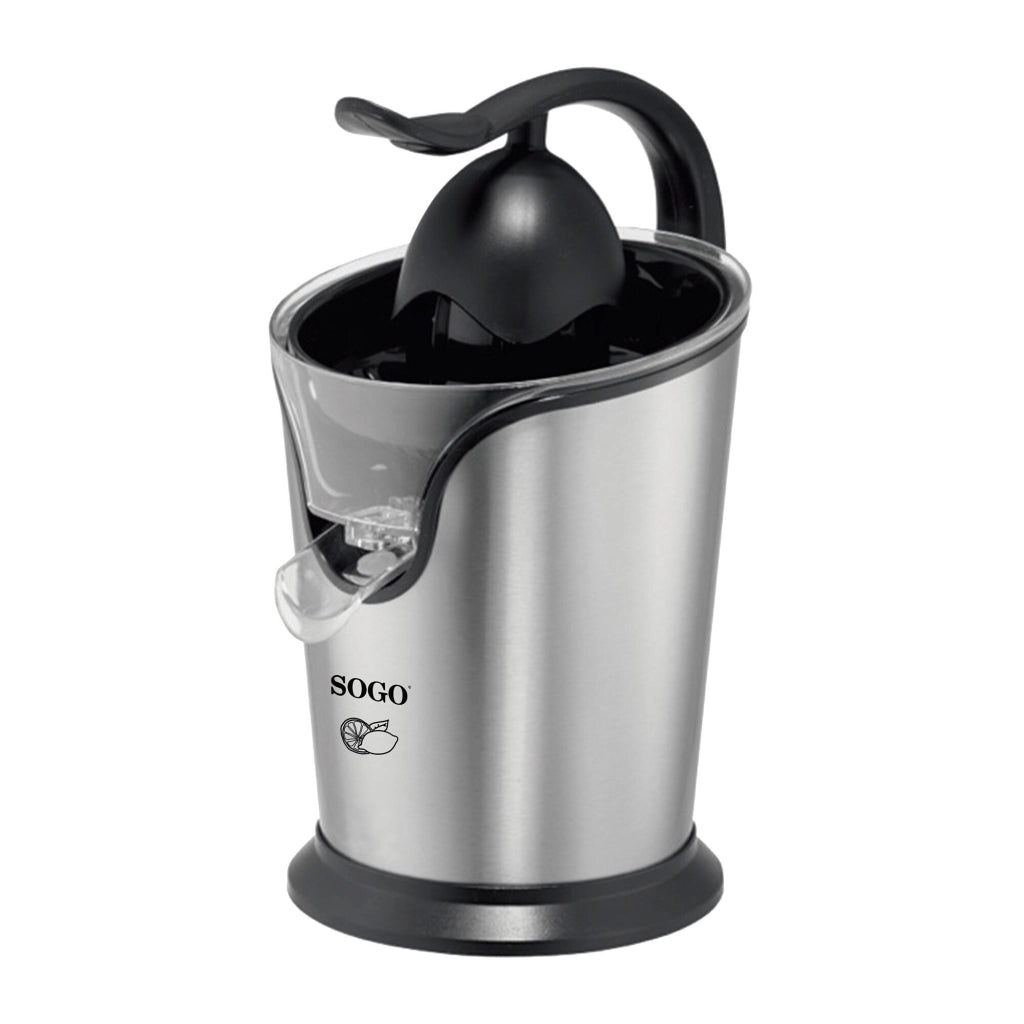 Spremiagrumi elettrico con leva manuale, 2 coni per arance e limoni, corpo acciaio inox 100W, sistema antigoccia - SOGO