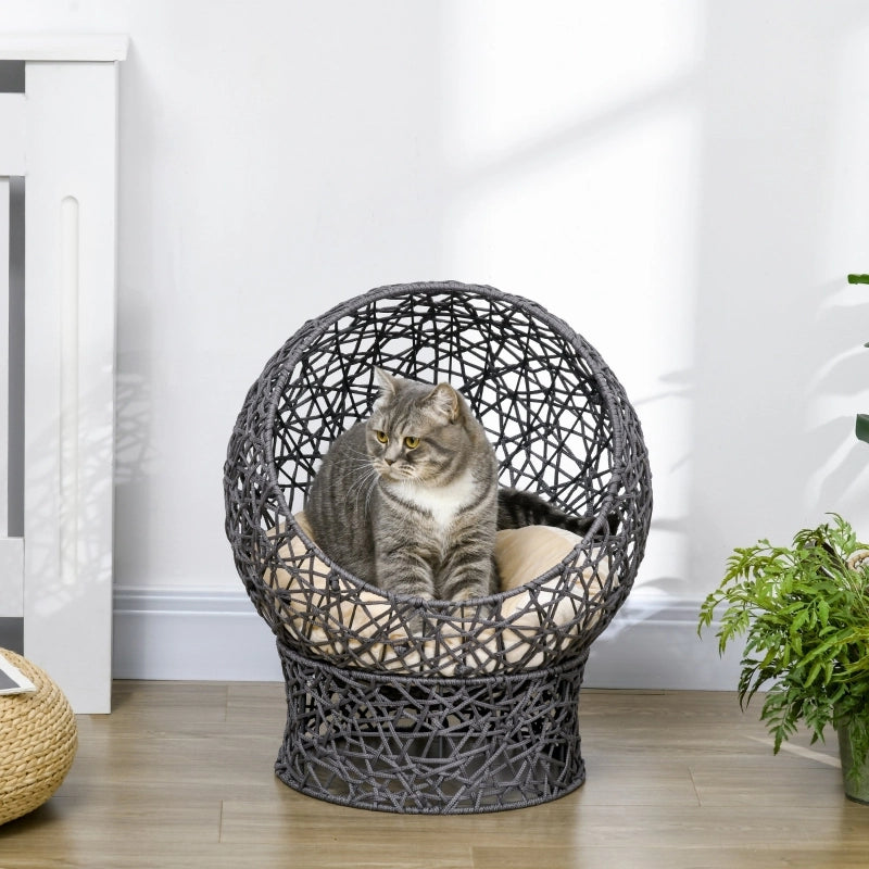 Cestino per gatti rialzato con cuscino, 2 pezzi, 50 x 50 x 60 cm, grigio