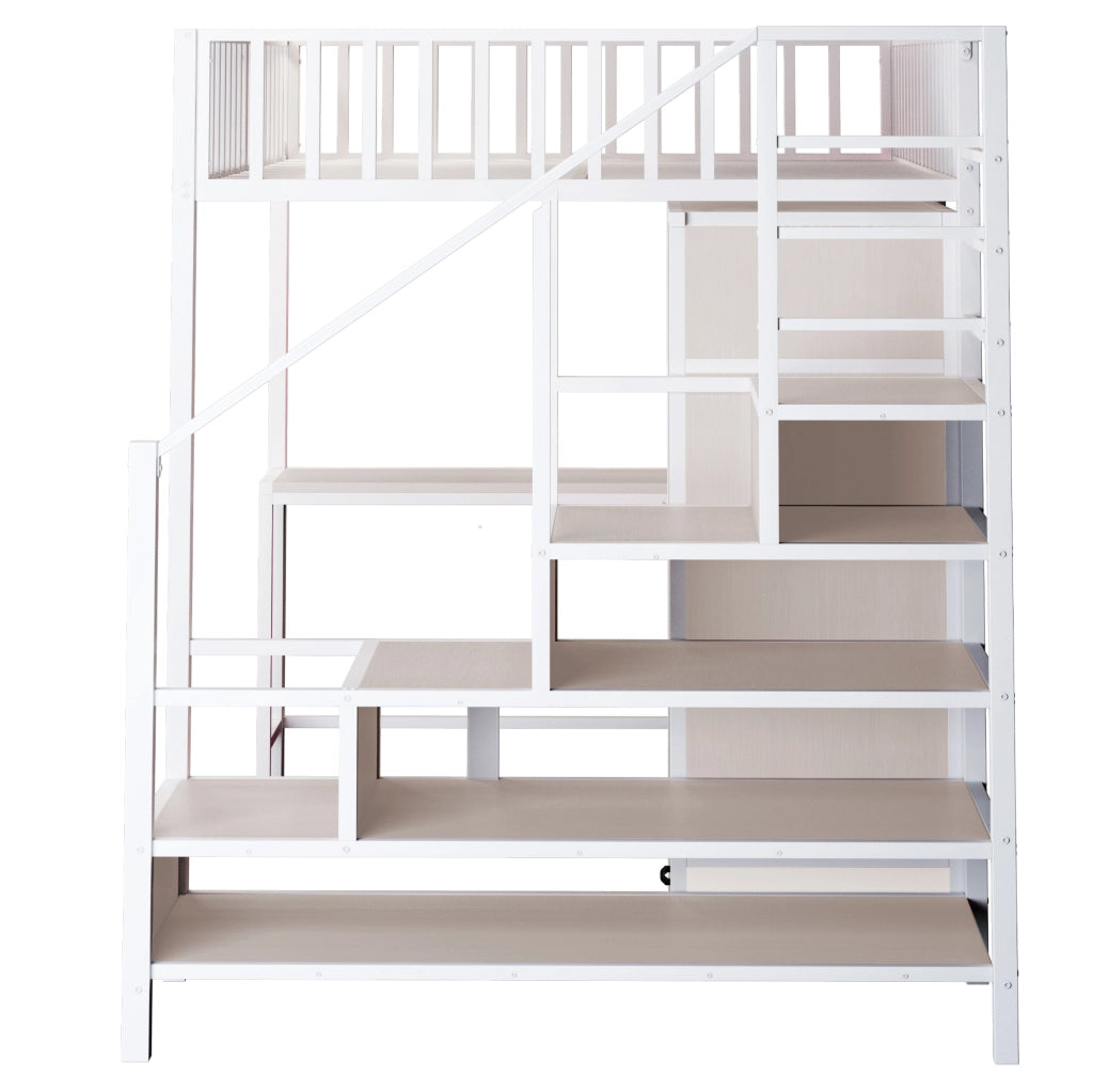 Letto a soppalco in metallo 140x200 cm con scrivania; ripiani; armadio; LED e prese