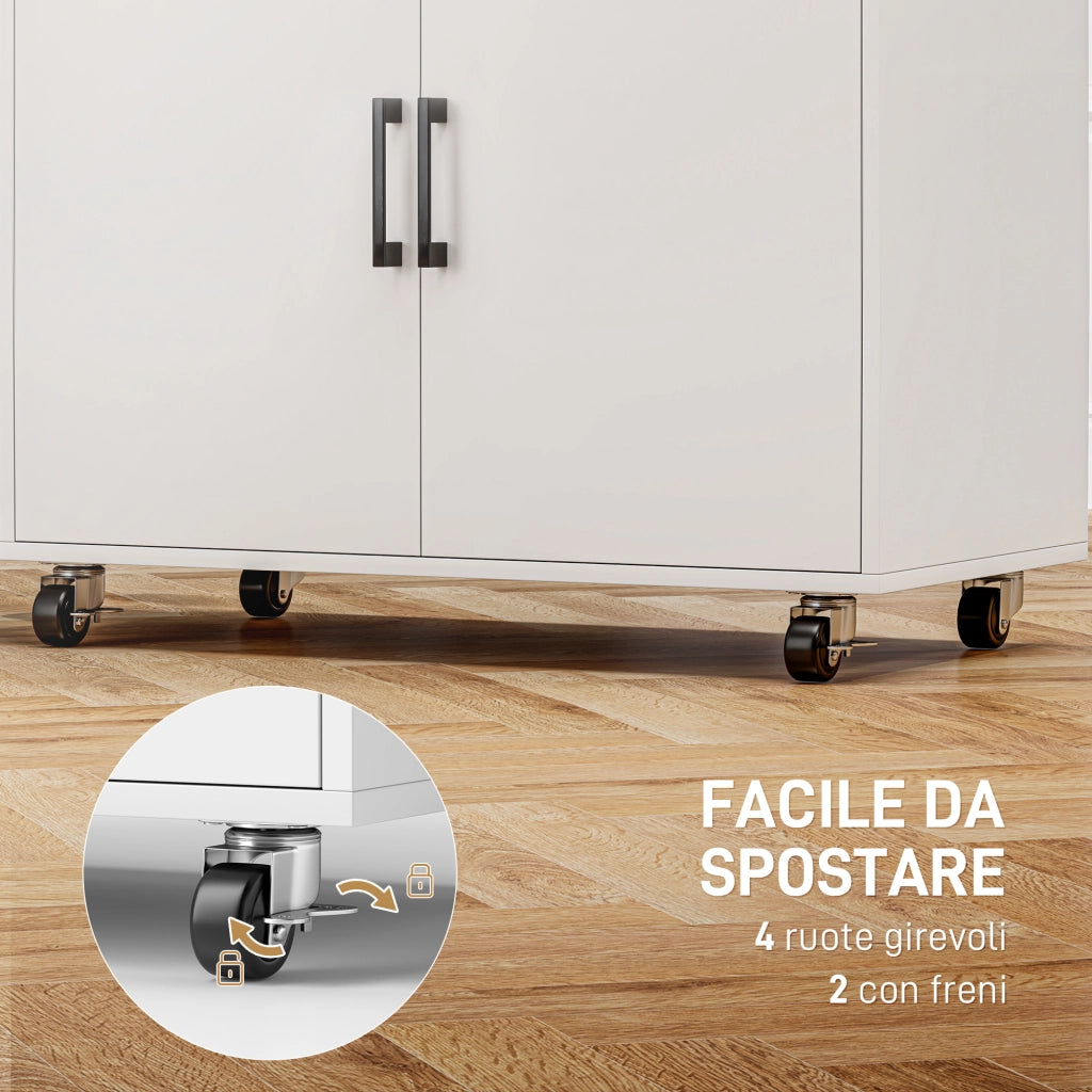 Mobile Asse da Stiro con Armadietto a 2 Ante e Spazio Aperto, 125x43.5x102.5 cm, Bianco