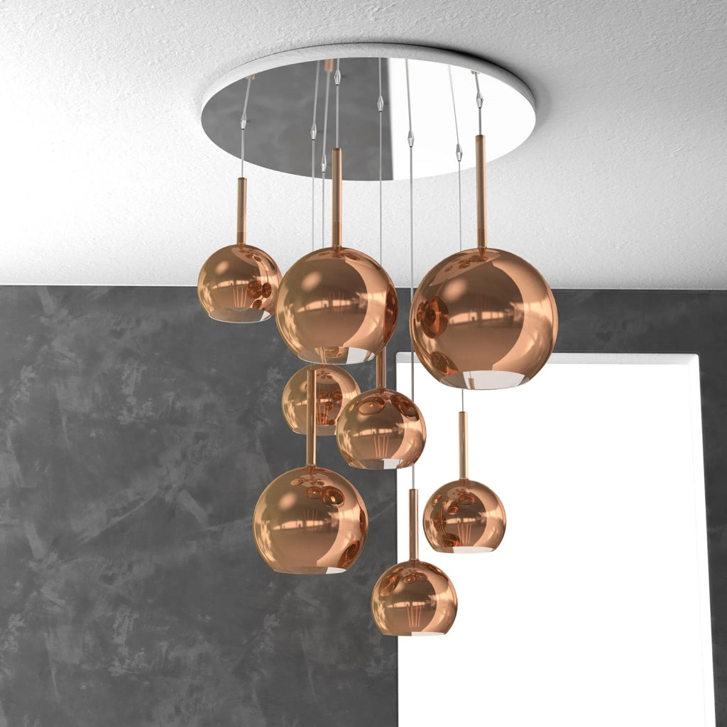Lampadario Contemporaneo Future Metallo Cromo Vetro Mix Rame 8 Luci E27