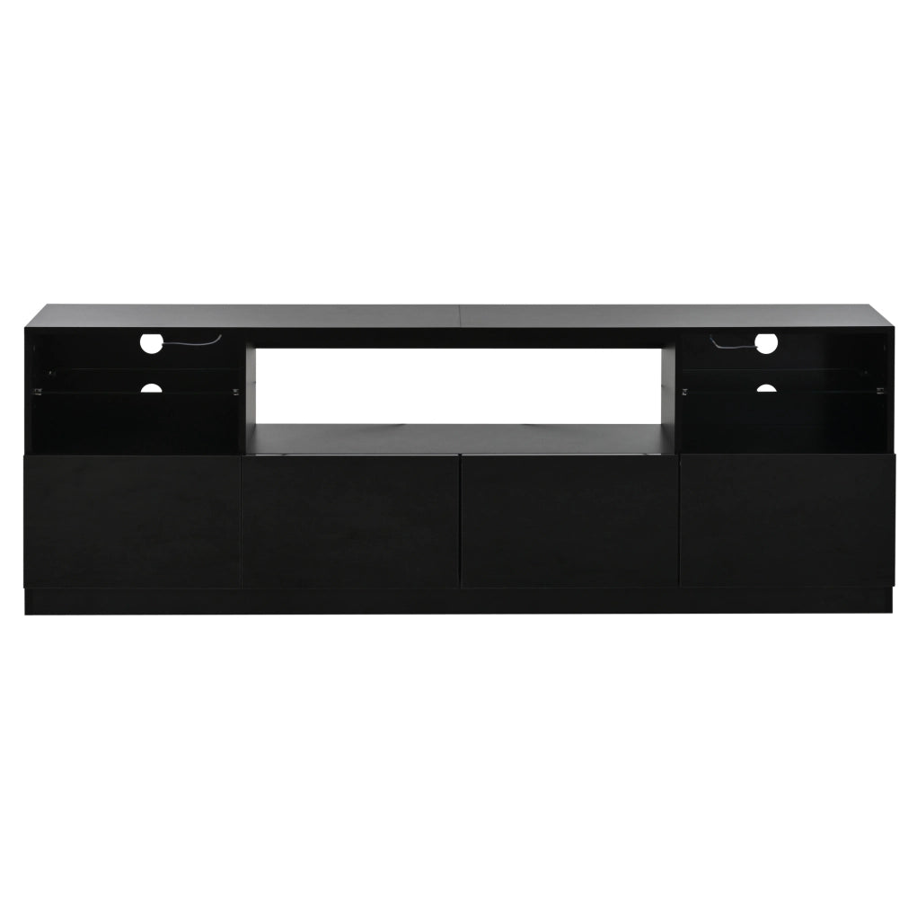 Mobile TV 180x35x60 cm con illuminazione LED; 4 ante e 8 vani; pannello truciolare nero