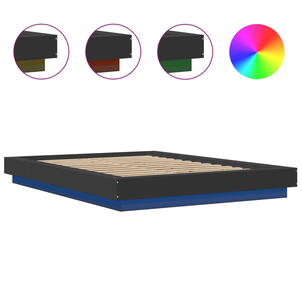 Giroletto con Luci LED Nero 120x200 cm in Legno Multistrato