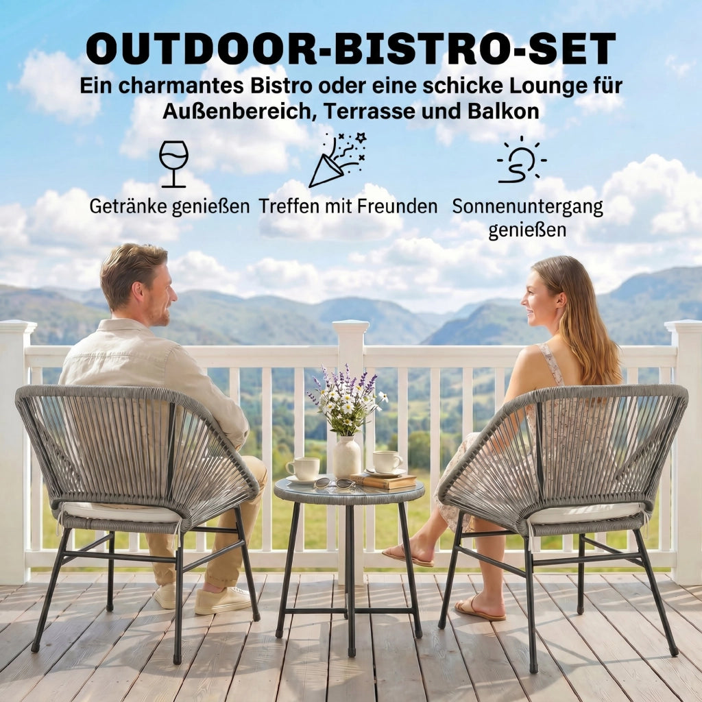 Set Giardino 3 Pezzi ¨C zephmum ¨C Tavolino con 2 Sedie, Rattan, Grigio Scuro