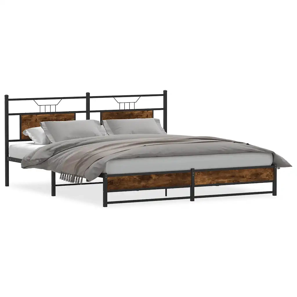vidaXL Giroletto senza Materaso in Metallo Rovere Fumo 180x200 cm