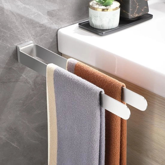 Supporto per asciugamano a parete per bagno e cucina, 304 RVS, 39CM, a doppia presa quadrata