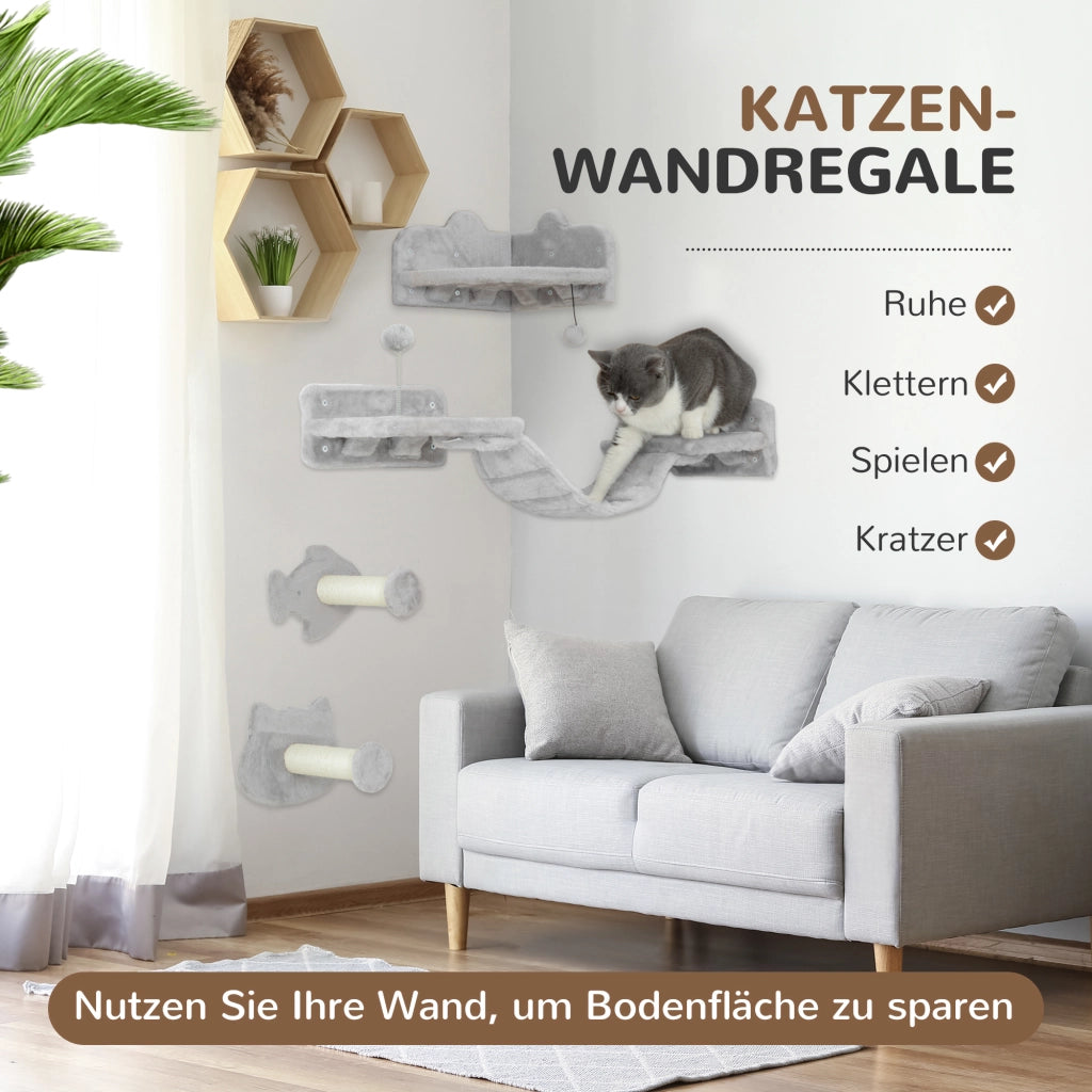 Set per gatti ¨C zephmum ¨C 4 pezzi scale in sisal doppia piattaforma grigio chiaro/crema