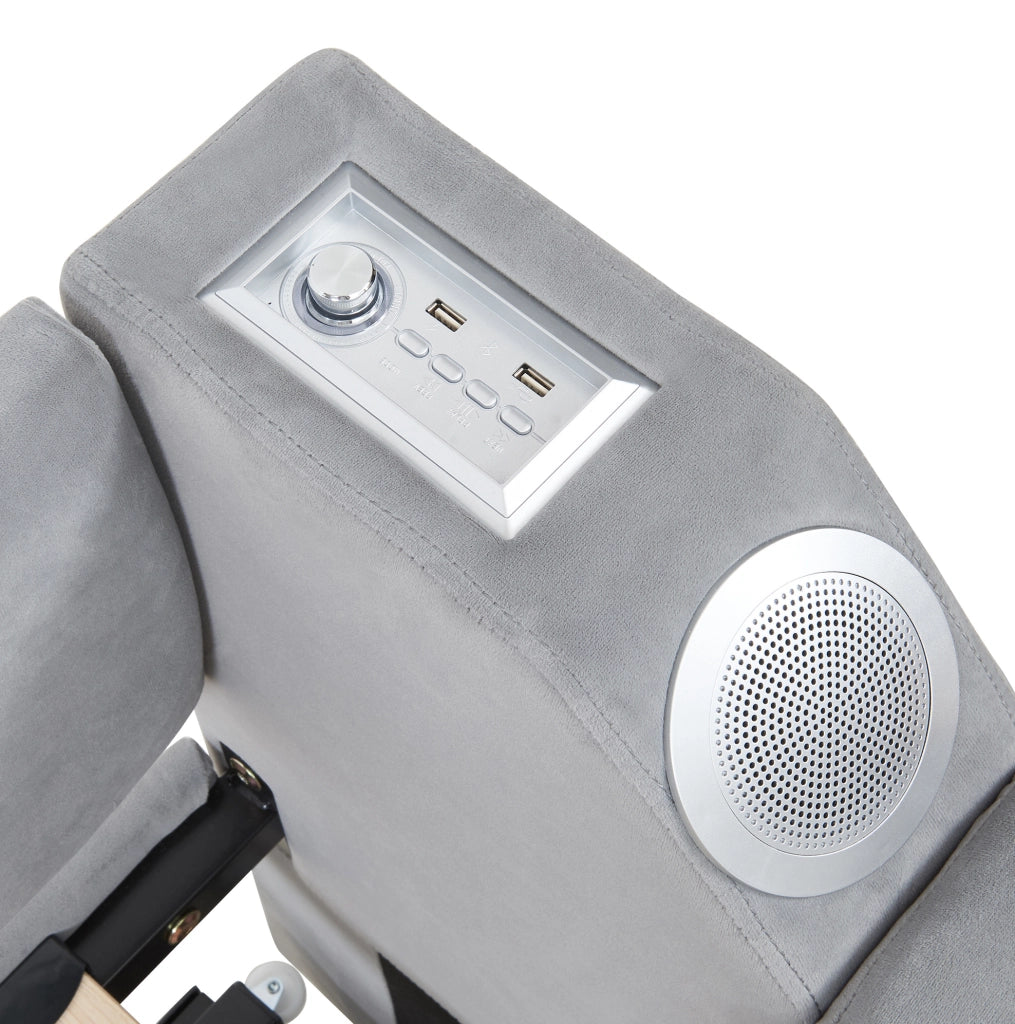 Divano letto imbottito con Bluetooth; USB e scomparti nei braccioli; 90/180x190 cm; grigio
