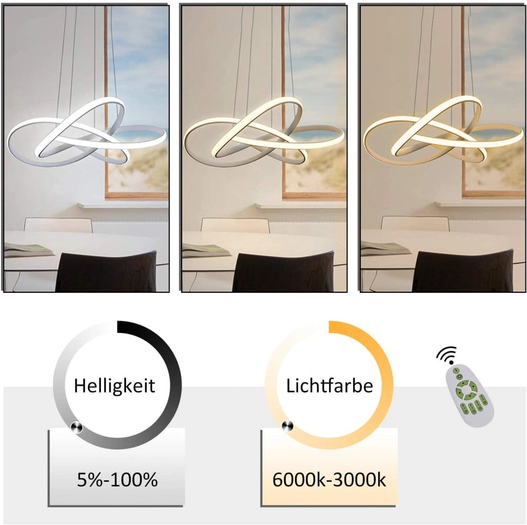 Lampada a sospensione ZMH LED bianca dimmerabile telecomando altezza regolabile 62W per sala da pranzo e soggiorno