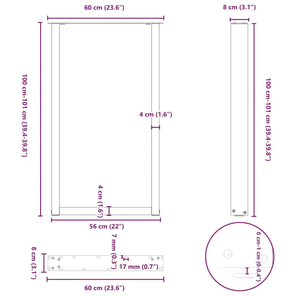 Set di 2 gambe per tavolo da bar a forma di U 60 x 100 cm stabili e moderne in acciaio naturale 02_0057479