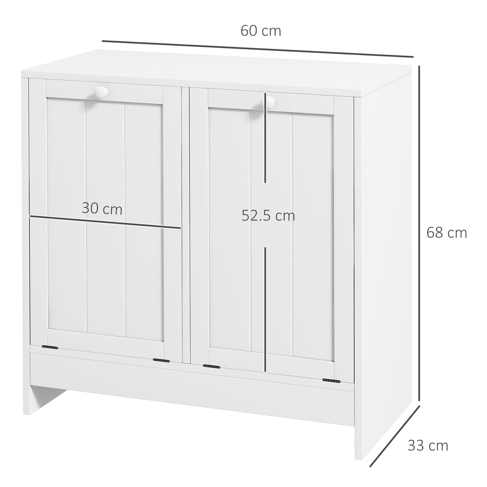 Mobile Portabiancheria con 2 Scomparti a Ribalta 66x33x68 cm in Legno Bianco
