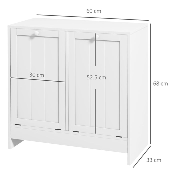 Mobile Portabiancheria con 2 Scomparti a Ribalta 66x33x68 cm in Legno Bianco