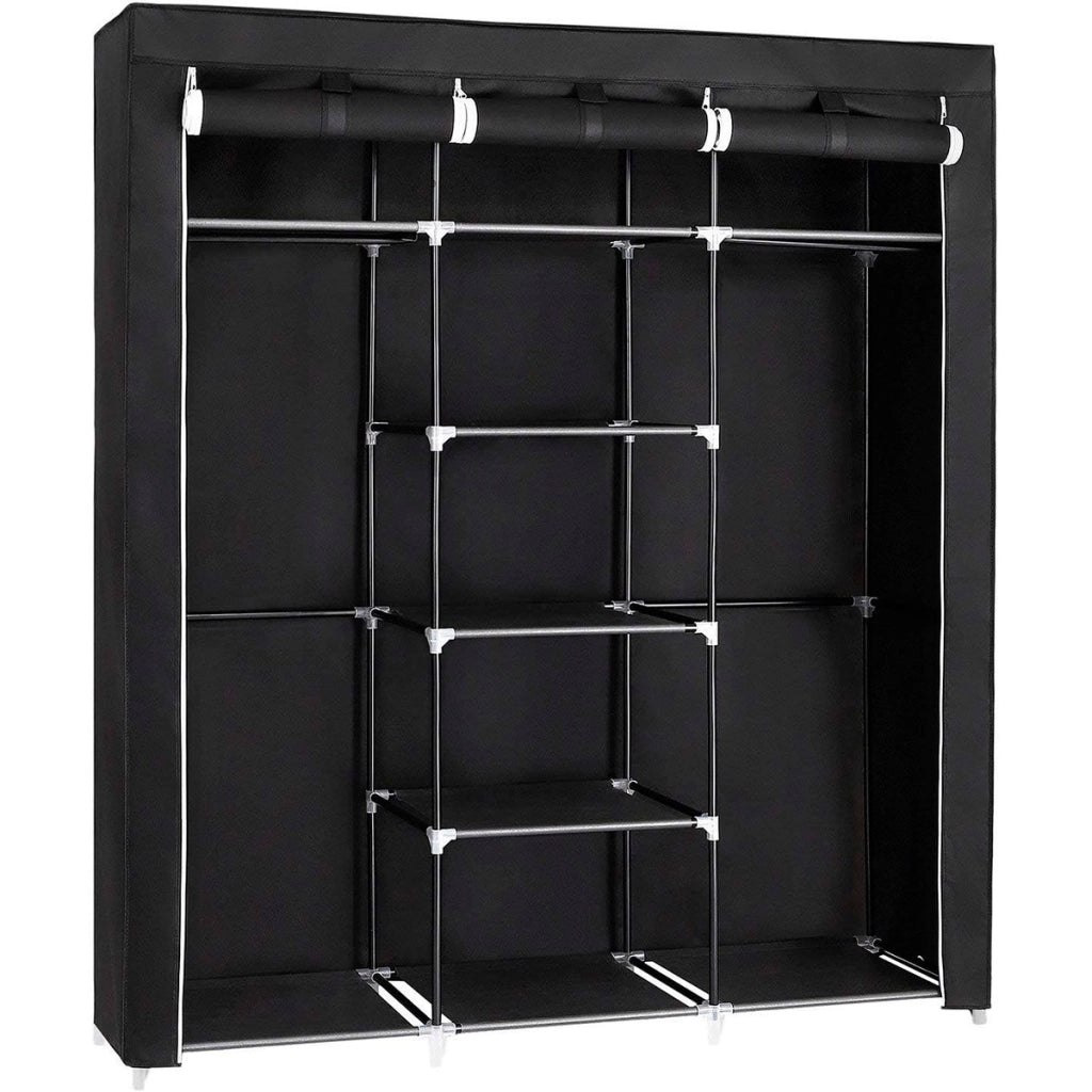 Armadio da toeletta in tessuto Nyana Home 170x150x45cm, 3 ante, 7 fori, 1 armadio nero