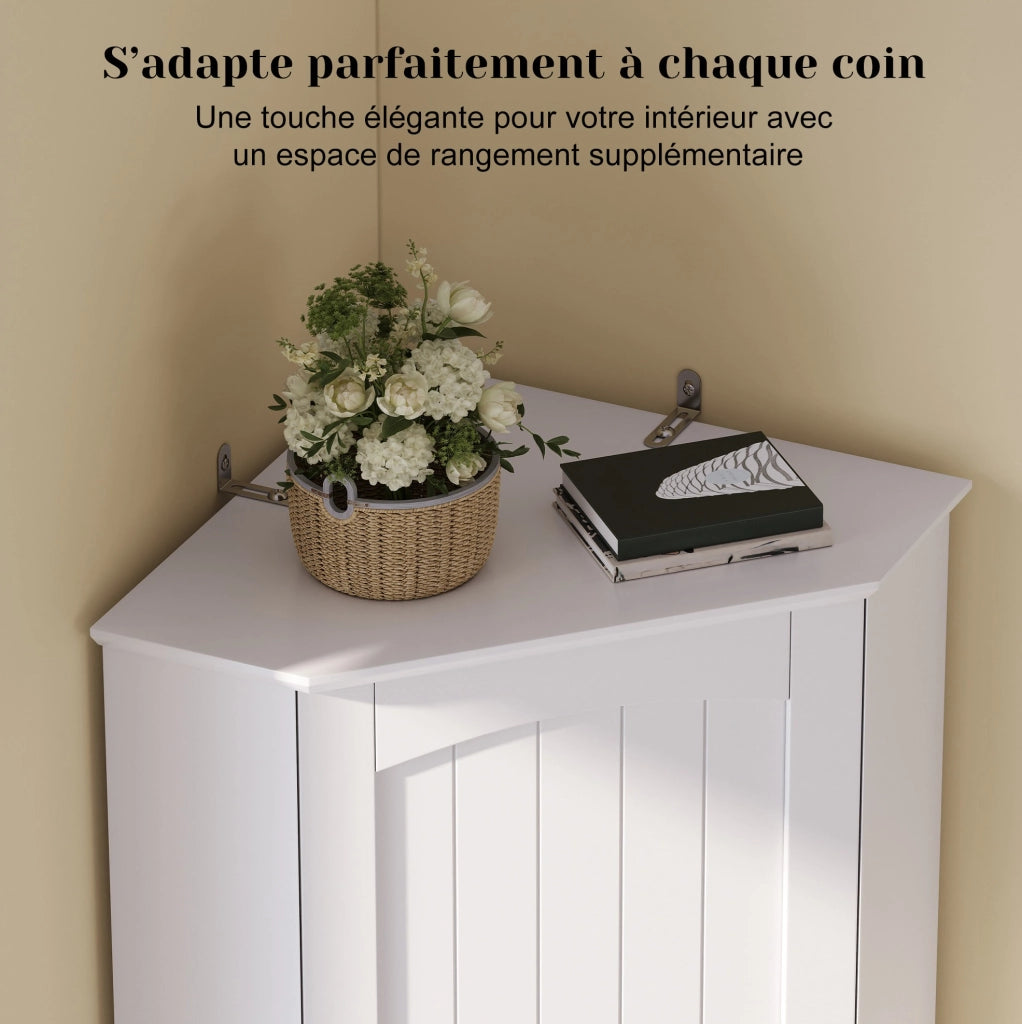 Mobile angolare bianco in MDF con 2 ante, 42 x 42 x 166 cm