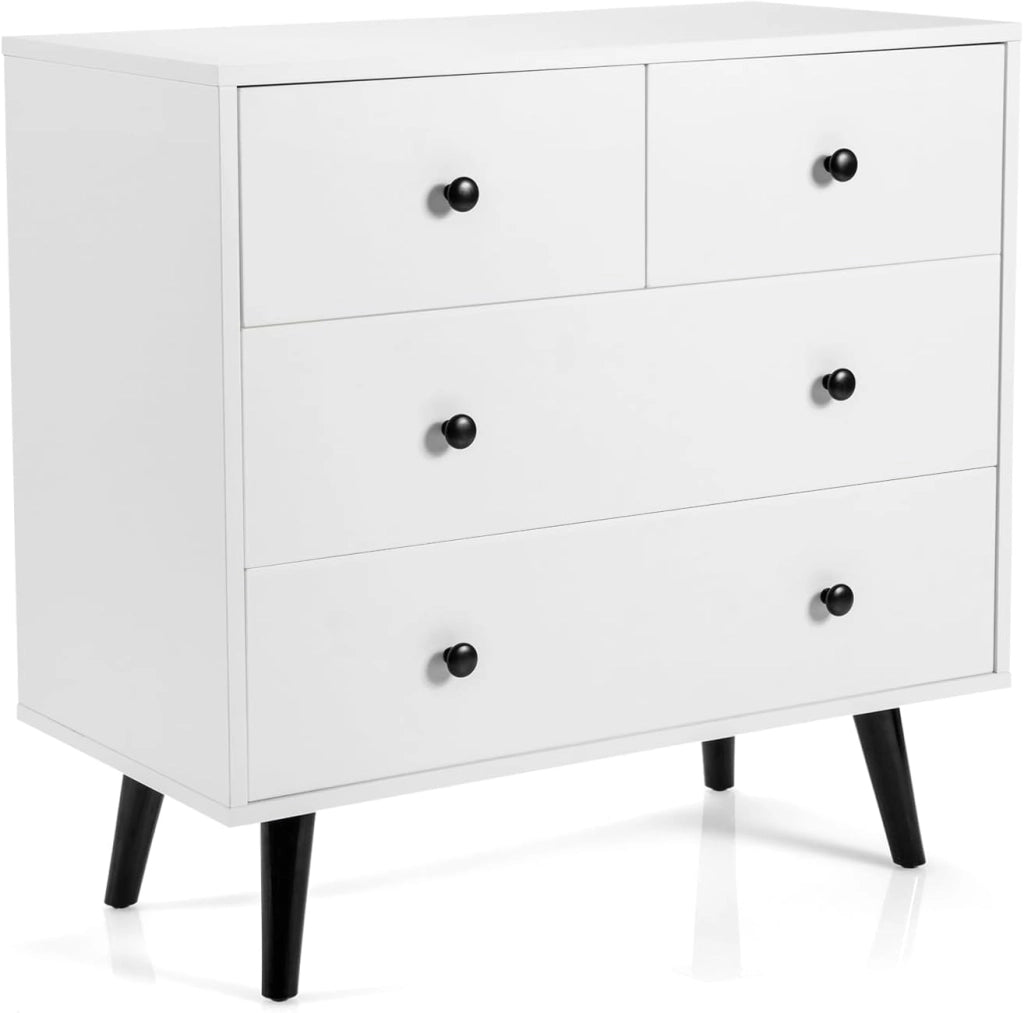 Cassettiera bianca, credenza con 4 cassetti, credenza moderna, armadietto laterale in legno, cassettiera 80 x 39,5 x 77 cm
