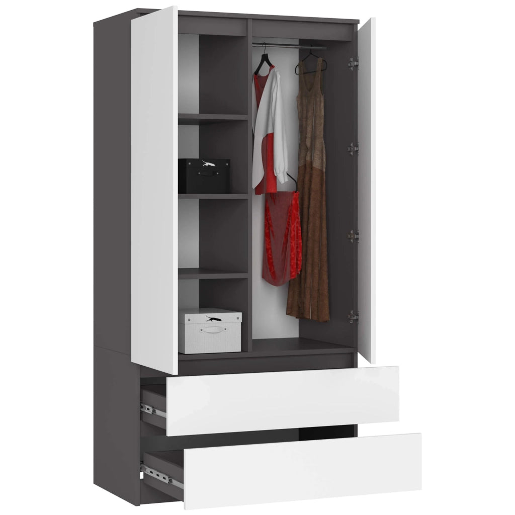 Armadio AKORD S90 Grigia Grafite 90 cm 2 ante 2 cassetti inserto frontale Bianco 90x51x180 cm