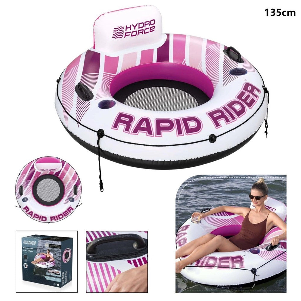 Trade Shop - Salvagente Gonfiabile Hydro Force Rapid Rider Rosa Con Schienale Portabevande ø135cm 43953 -