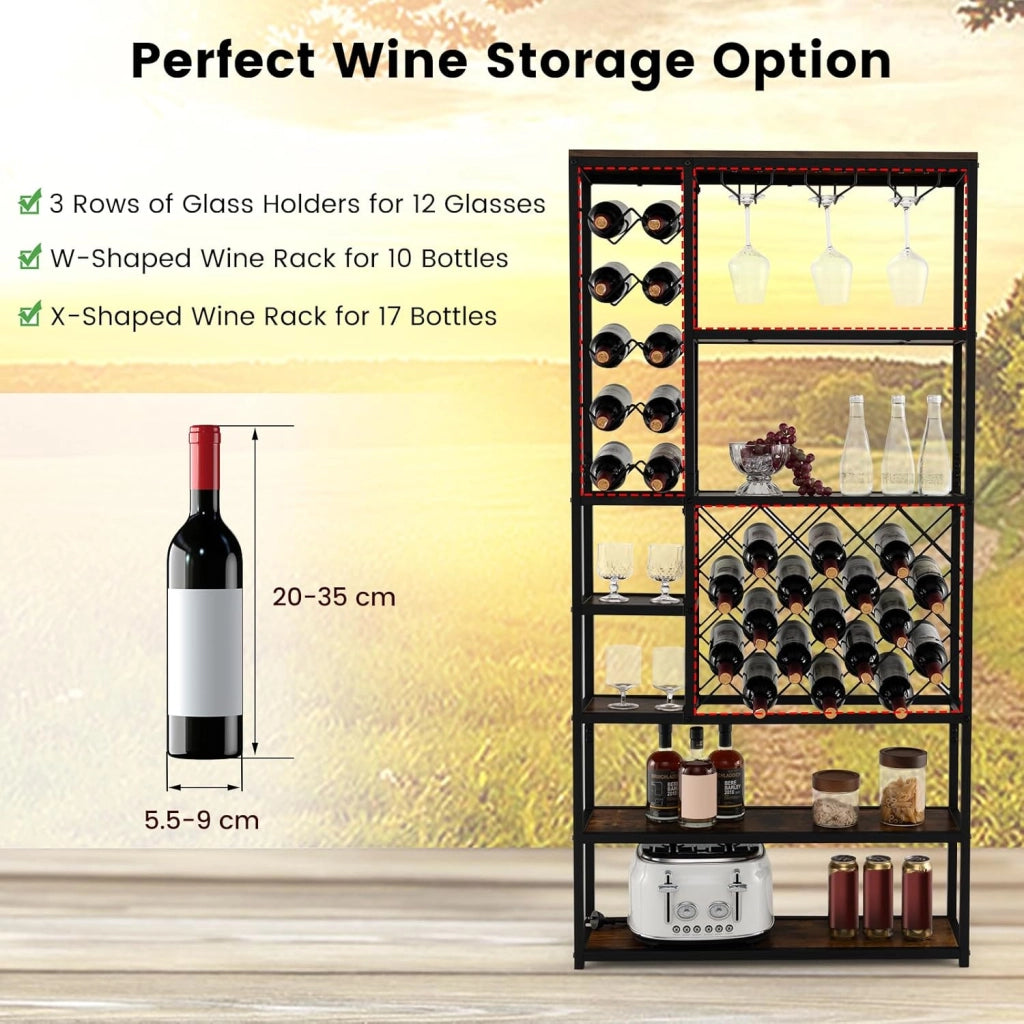 Portabottiglie Industriale da Pavimento, Scaffale per Vino Indipendente, Armadio in Metallo con Righe per Tazze e Bottiglie, Mobile Multistrato, 81 x 23 x 166 cm