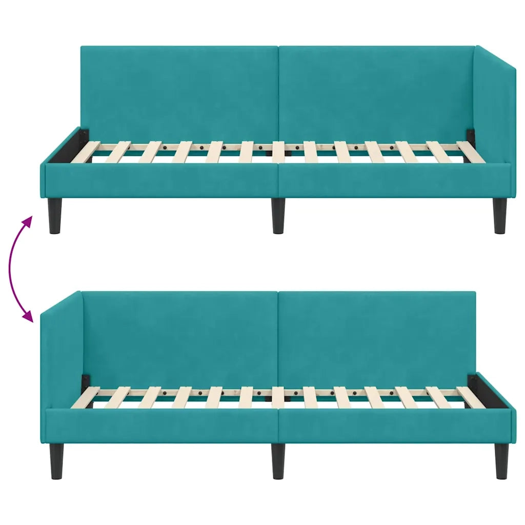 Cornice del letto ad angolo Turchese 80 cm x 200 cm Velluto 42016214