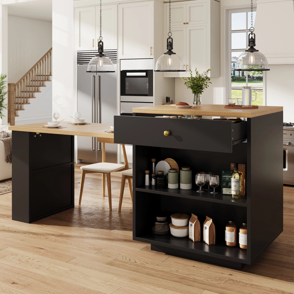 MOBILE ISOLA CUCINA ESTENSIBILE 122,5-195,5 cm Nero MDF