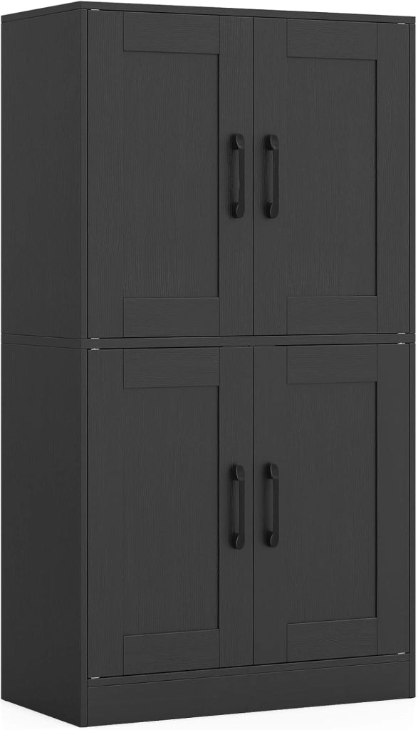 Armadio da cucina alto 110 cm, multiuso, da cucina, a buffet con ripiani e ante regolabili, in legno, colore: nero