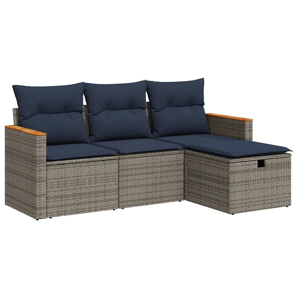 Set Divani da Giardino 4 pz | Set Salotto da Giardino con Cuscini in Polyrattan Grigio