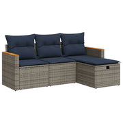 Set Divani da Giardino 4 pz | Set Salotto da Giardino con Cuscini in Polyrattan Grigio