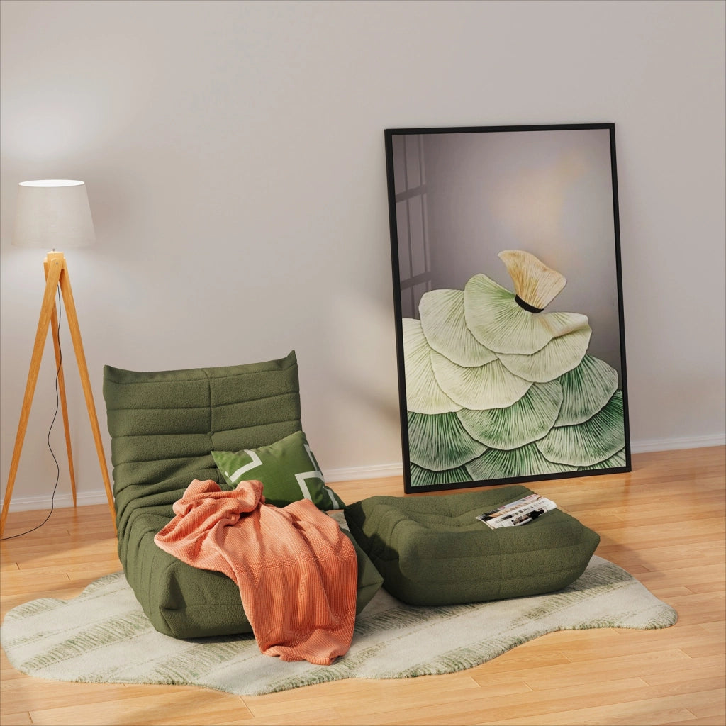Divano relax verde 112×189×82 cm, tessuto teddy fleece, 2 pezzi, 110 kg