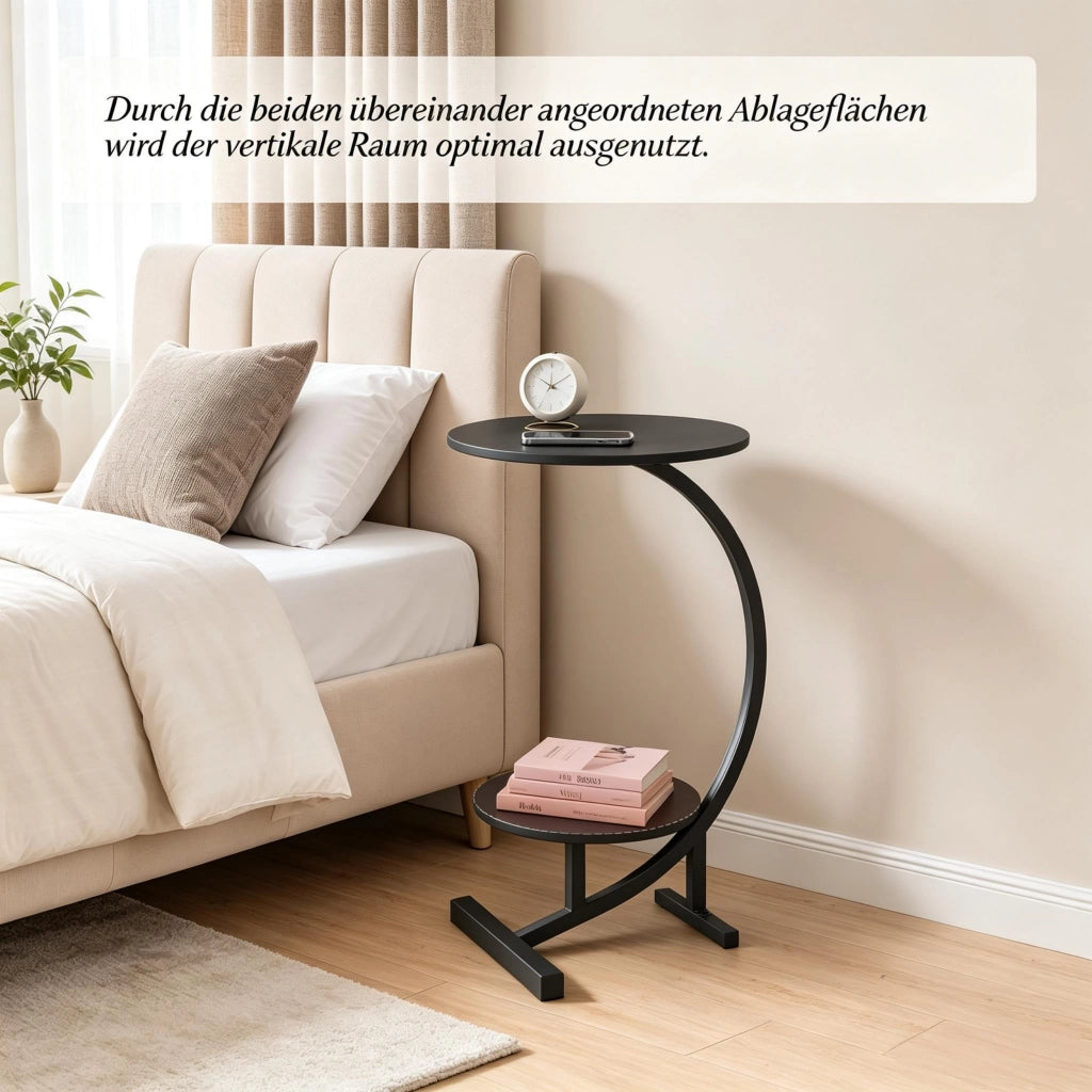 TAVOLINO Ø40+Ø30x66 cm Nero in MDF e Metallo