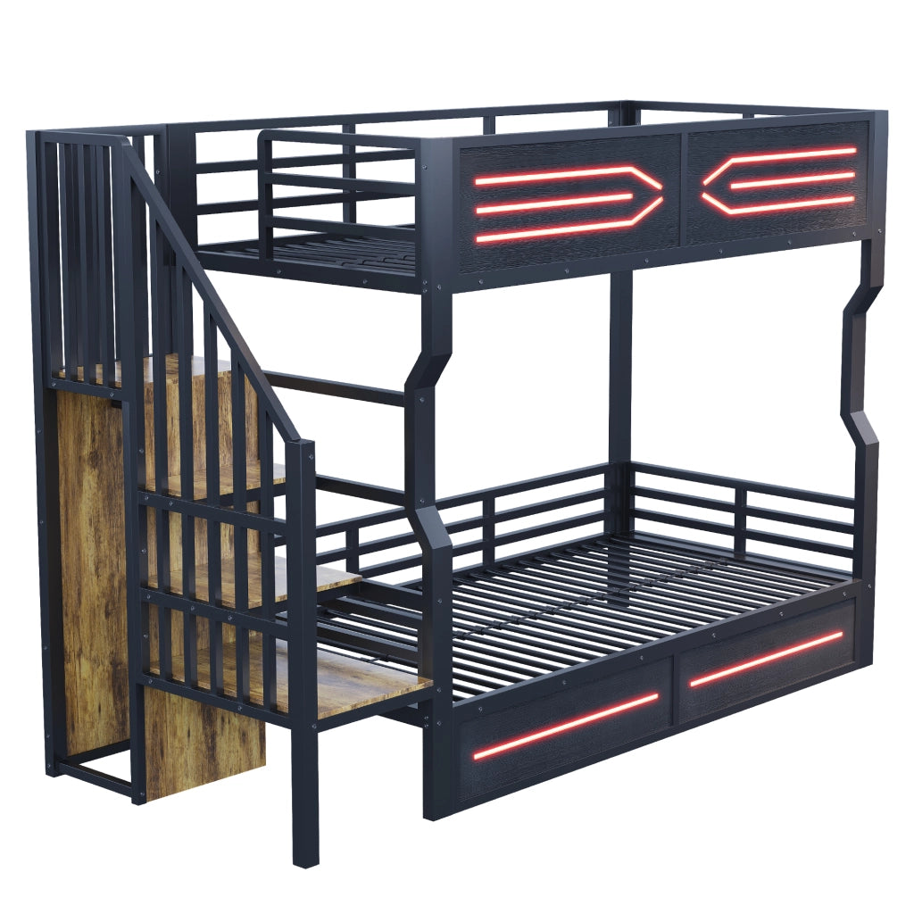 Letto a Soppalco con Contenitore, LED e Scaletta ¨C MINIMAL ¨C Nero 90x200