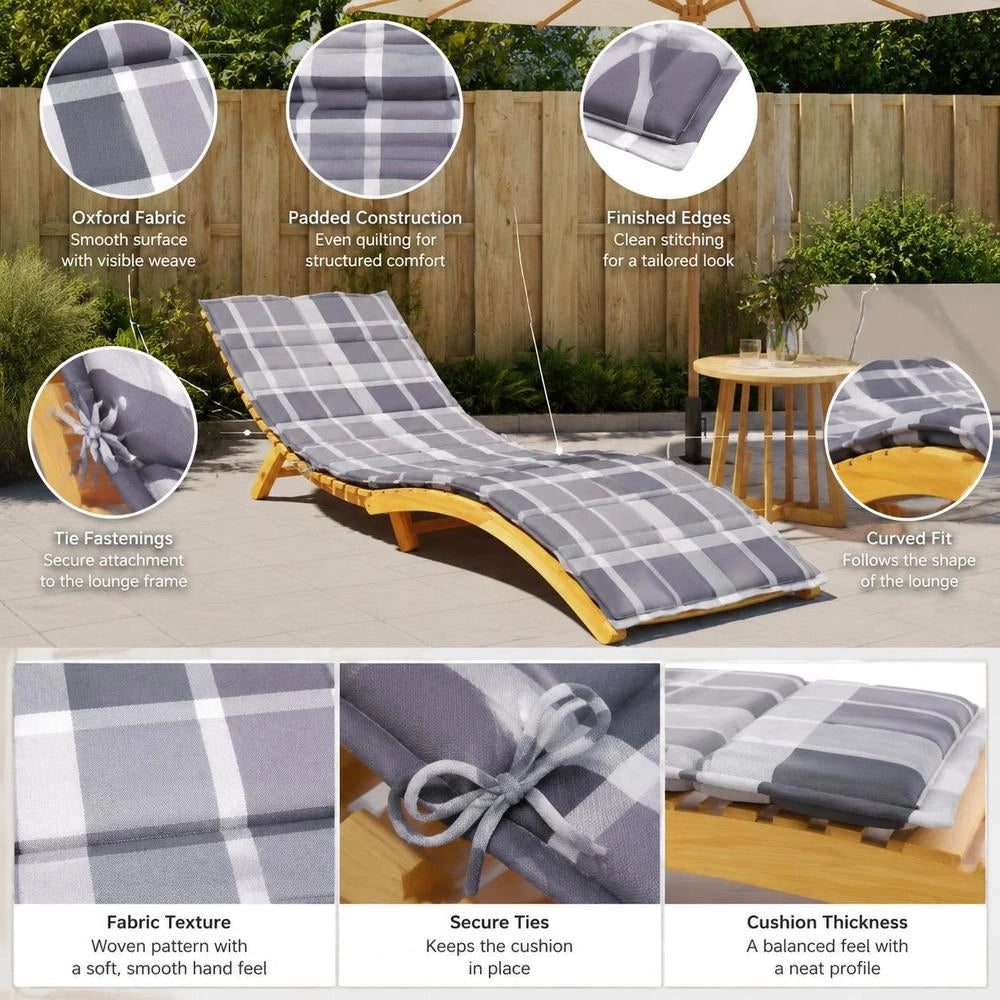 Sun Lounger Cushion, Grey Checkered Pattern, 200x60x3 Cm, Oxford Fabric