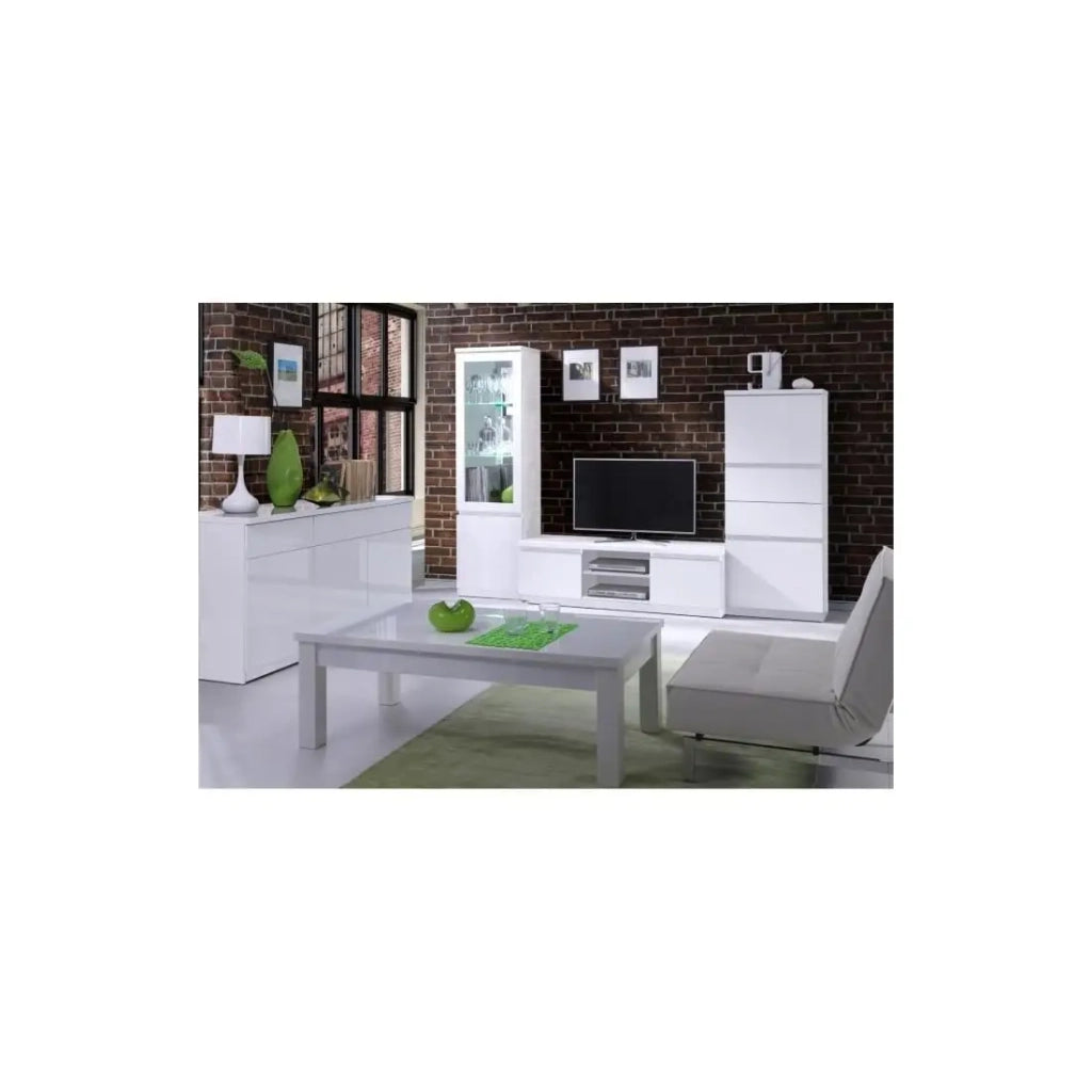 Vetrina Piccolo Modello FABIO - Bianco Lucido con LED - Stile Design - 55 x 191 x 40 cm
