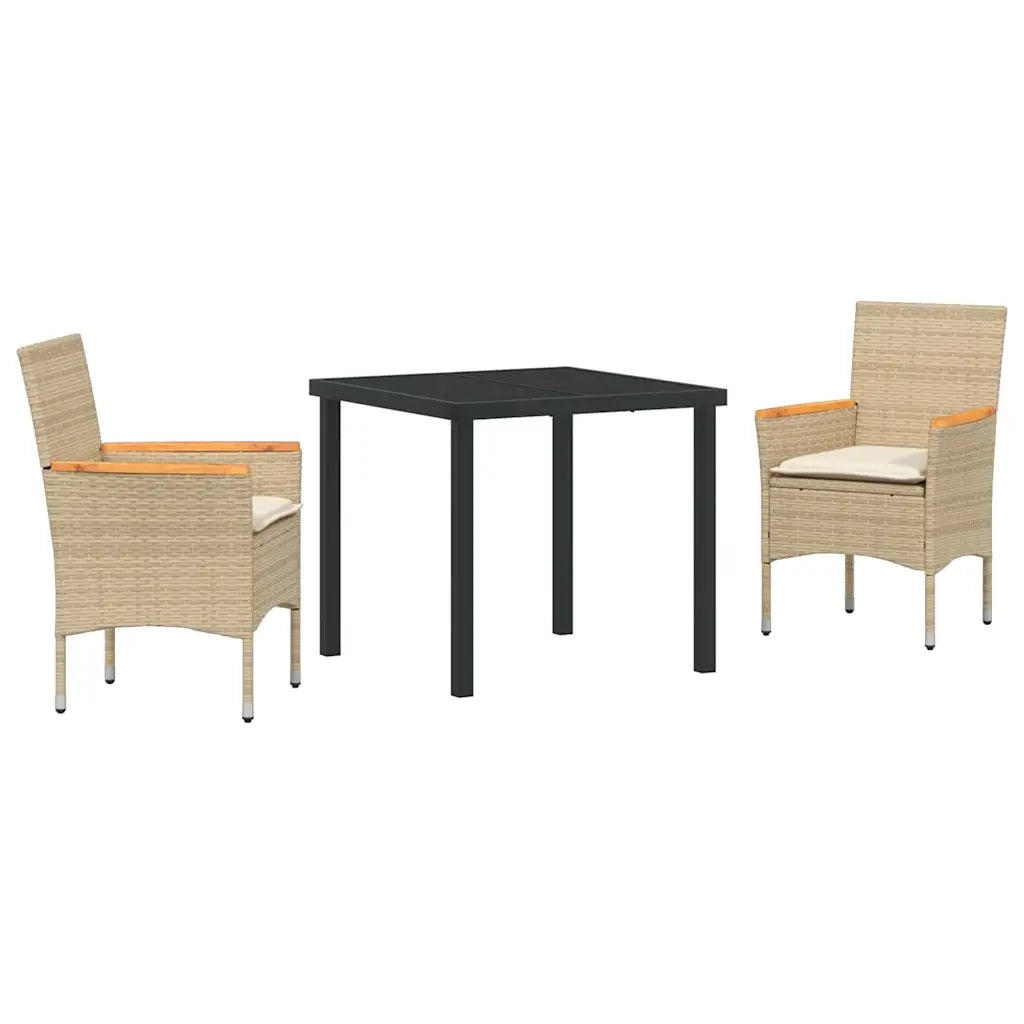 Set da Pranzo per Giardino con cuscino 3 pcs Beige polyrattan 3379856