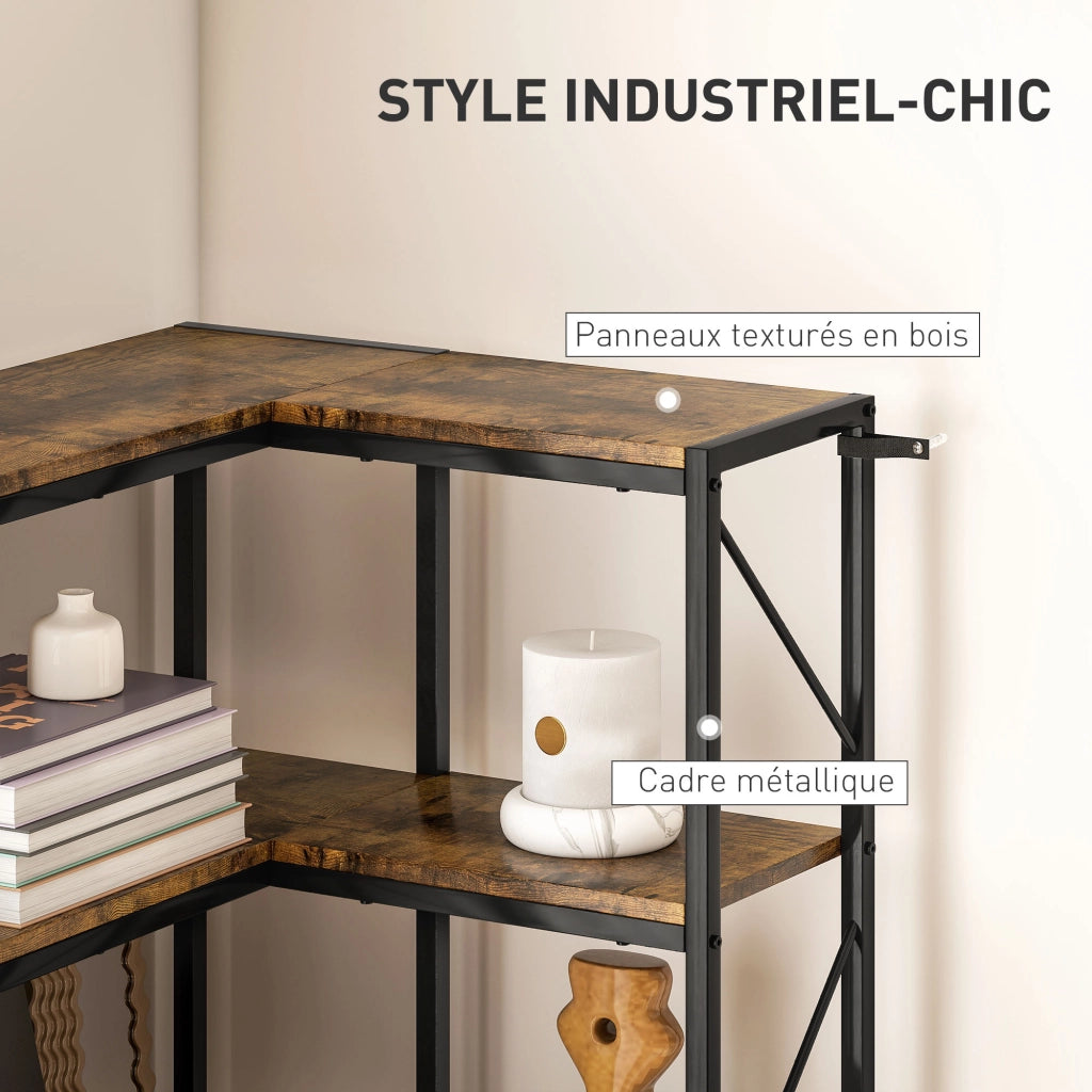 Libreria d'angolo industriale 7 livelli ¨C zephmum ¨C 60x60x198 cm marrone