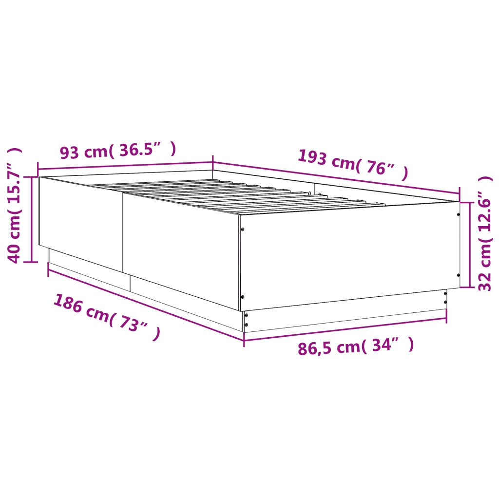 Giroletto-Struttura Letto Rovere Marrone 90x190 cm in Legno Multistrato 985761