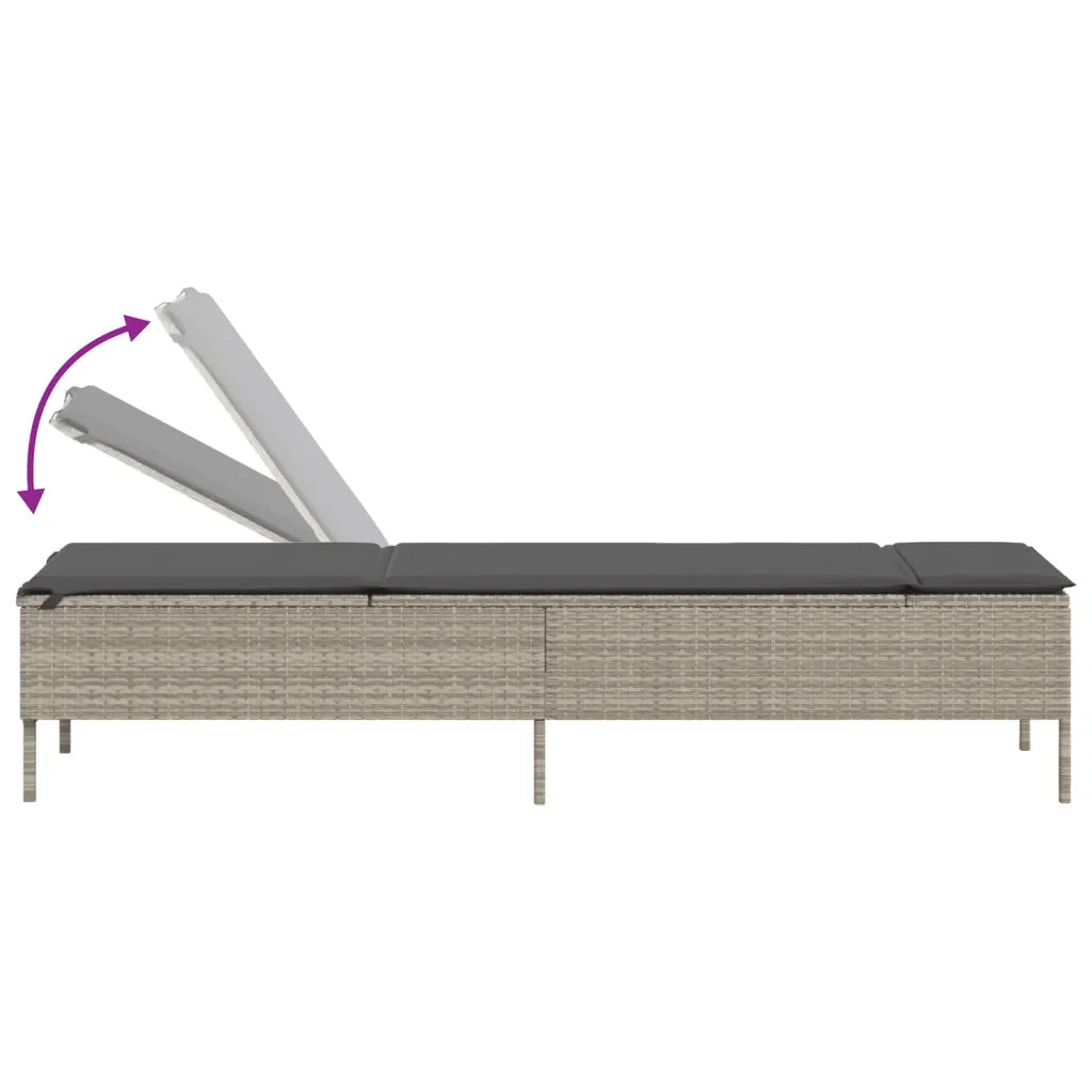 Lettino Prendisole | Sdraio da giardino | Lettino da sole 2 pz con Cuscini Grigio Chiaro in Polyrattan