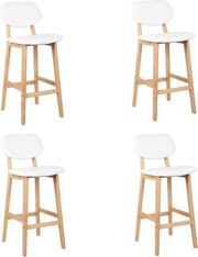 Sgabelli da Bar Sedia Alta Cucina con Schienale Poggiapiedi PU Gambe di Faggio Comodo Bianco 4 Pezzi, BH51ws-4