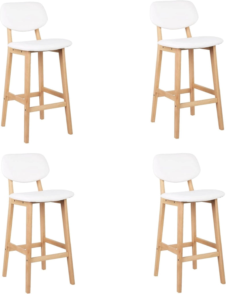 Sgabelli da Bar Sedia Alta Cucina con Schienale Poggiapiedi PU Gambe di Faggio Comodo Bianco 4 Pezzi, BH51ws-4