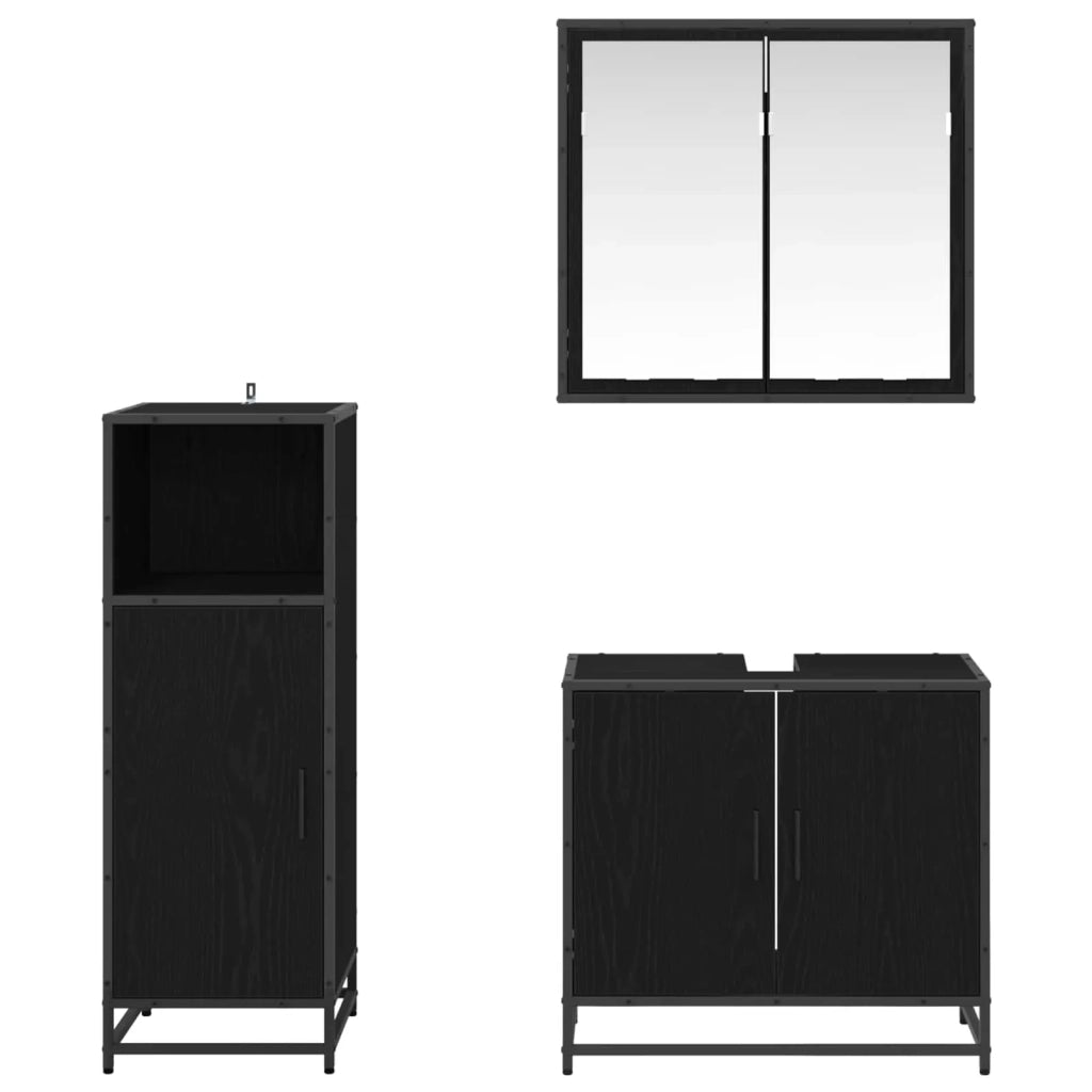 Set di mobili per il bagno 3 pcs Rovere Nero Legno multistrato