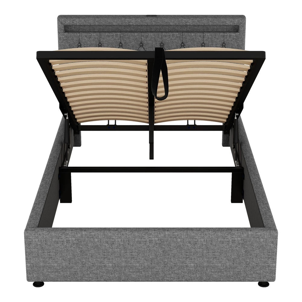 Letto Contenitore Imbottito con LED e USB ¨C MINIMAL ¨C Grigio 140x200