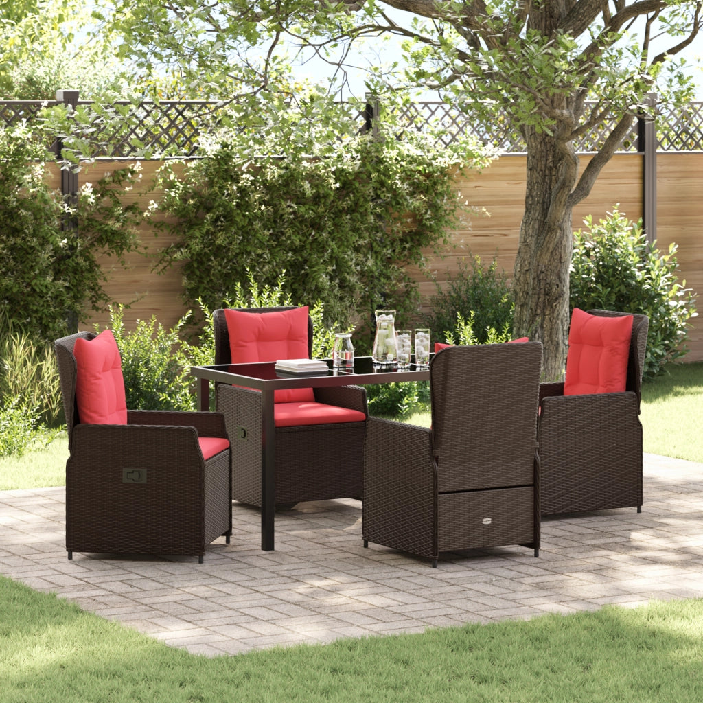Set da Pranzo da Giardino di 5 Pezzi Marrone in Polyrattan