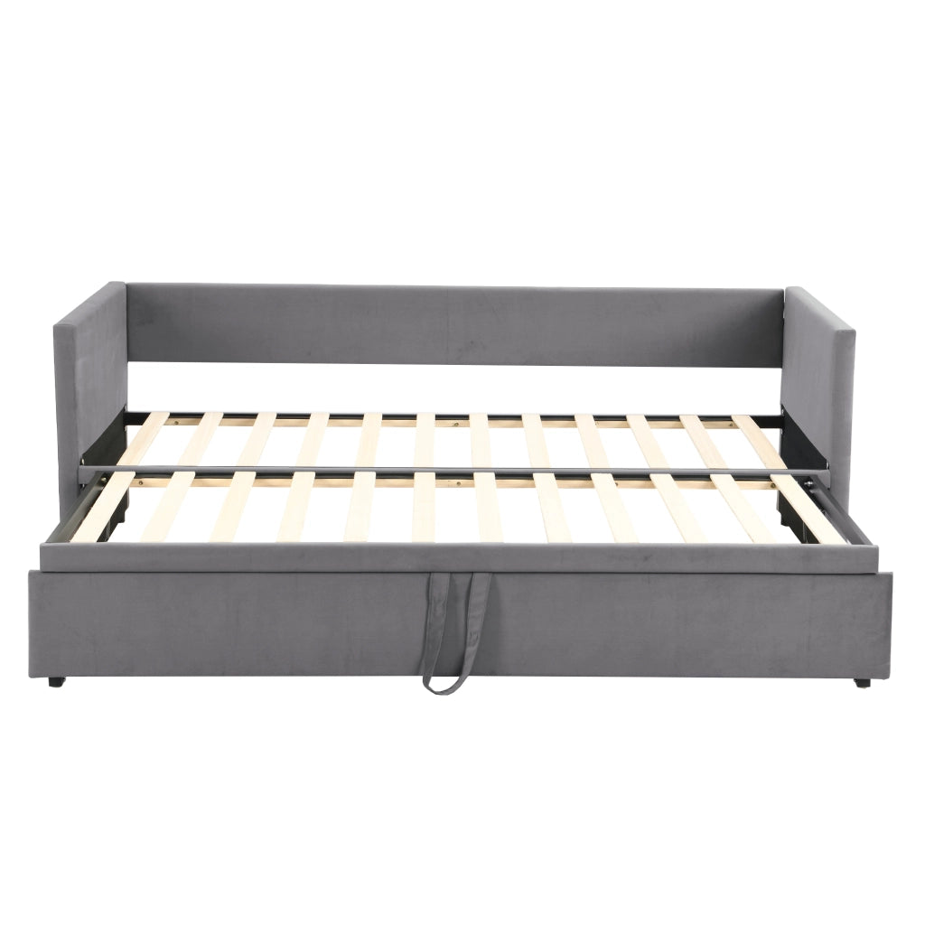 Letto divano estraibile 90 × 200 cm et 180 × 200 cm con rete, 2 posti, senza materasso, grigio
