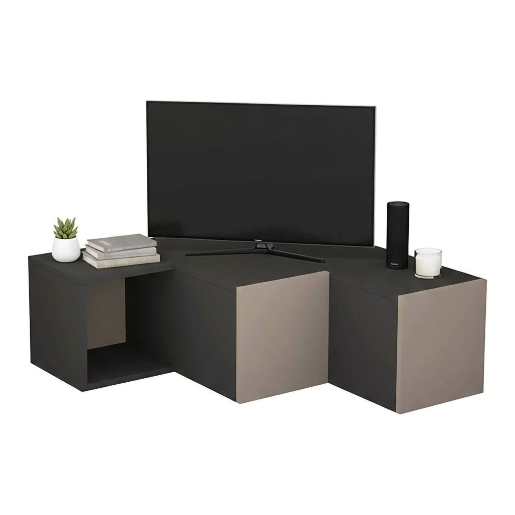 Mobile porta TV Fiorenza, Credenza da soggiorno, Armadio basso per TV, Base parete attrezzata, 90x92h32 cm, Antracite e Beige
