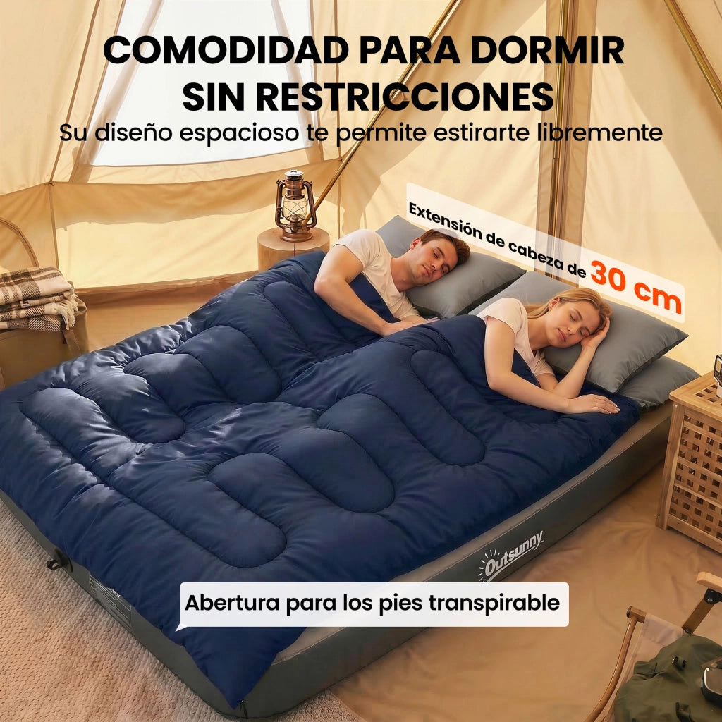Sacco a pelo matrimoniale Queen per 2 persone con 2 cuscini e borsa ¨C zephmum ¨C blu scuro