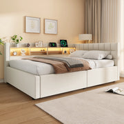 Letto matrimoniale contenitore 140x200 cm con sollevamento idraulico; LED; testiera con ripiano e USB; beige